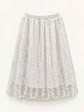 Viva La Fusta white cotton skirt made from grandmother's unused curtain, front view