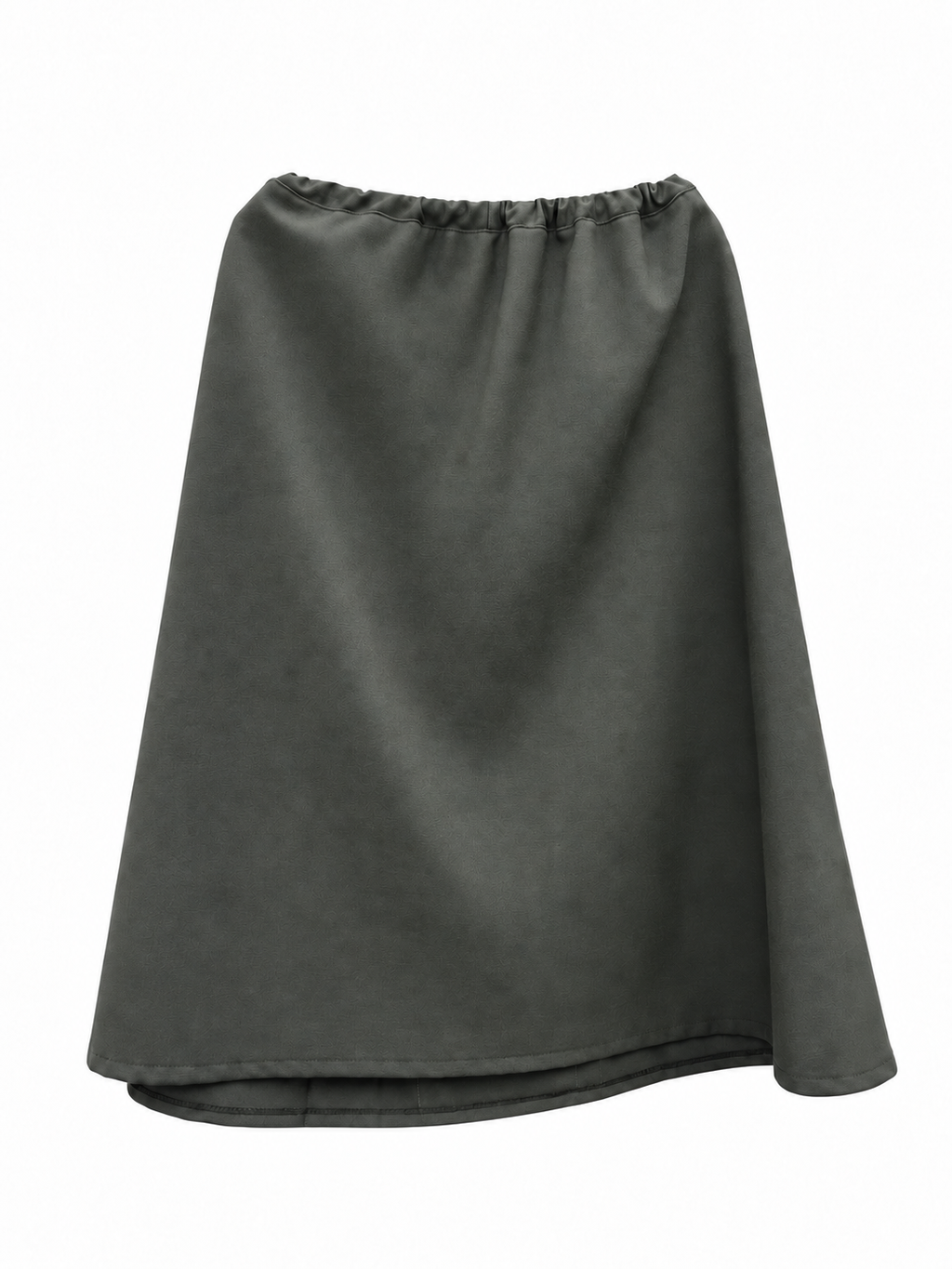 Plain grey-green wool back of the skirt with gathered waistband
