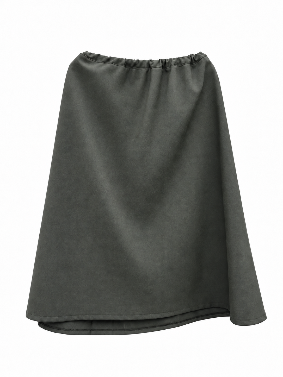 Plain grey-green wool back of the skirt with gathered waistband