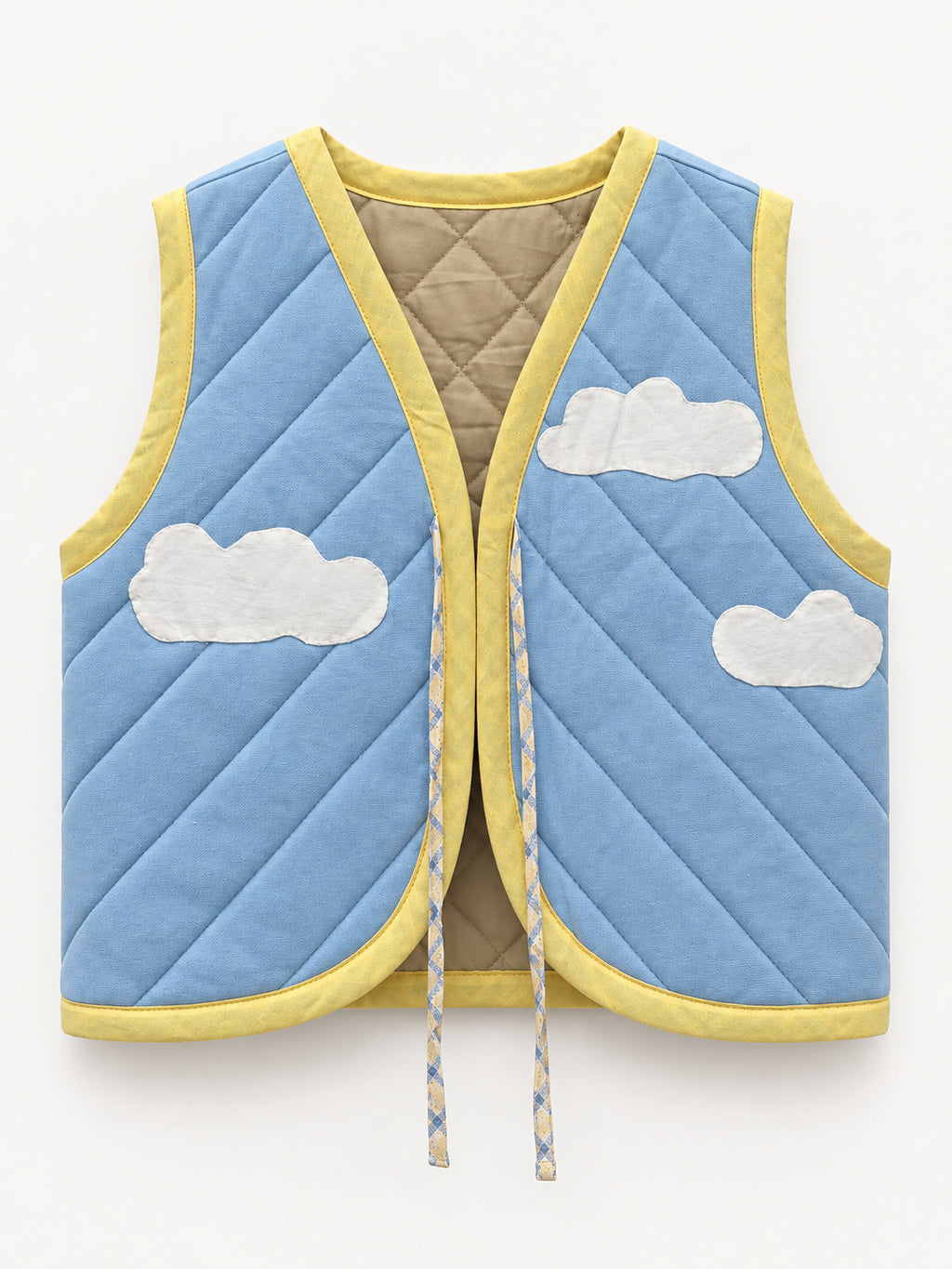 A Pocket of Sky Vest — full front view with white clouds