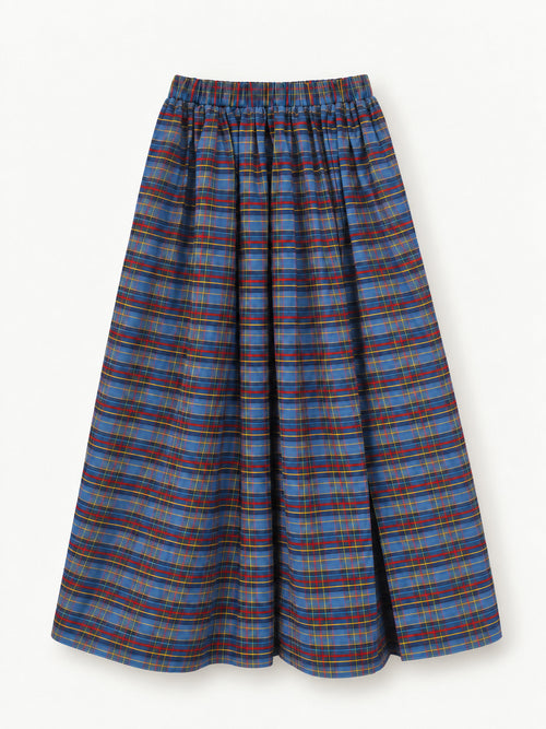 After School skirt — blue checks with red and yellow lines