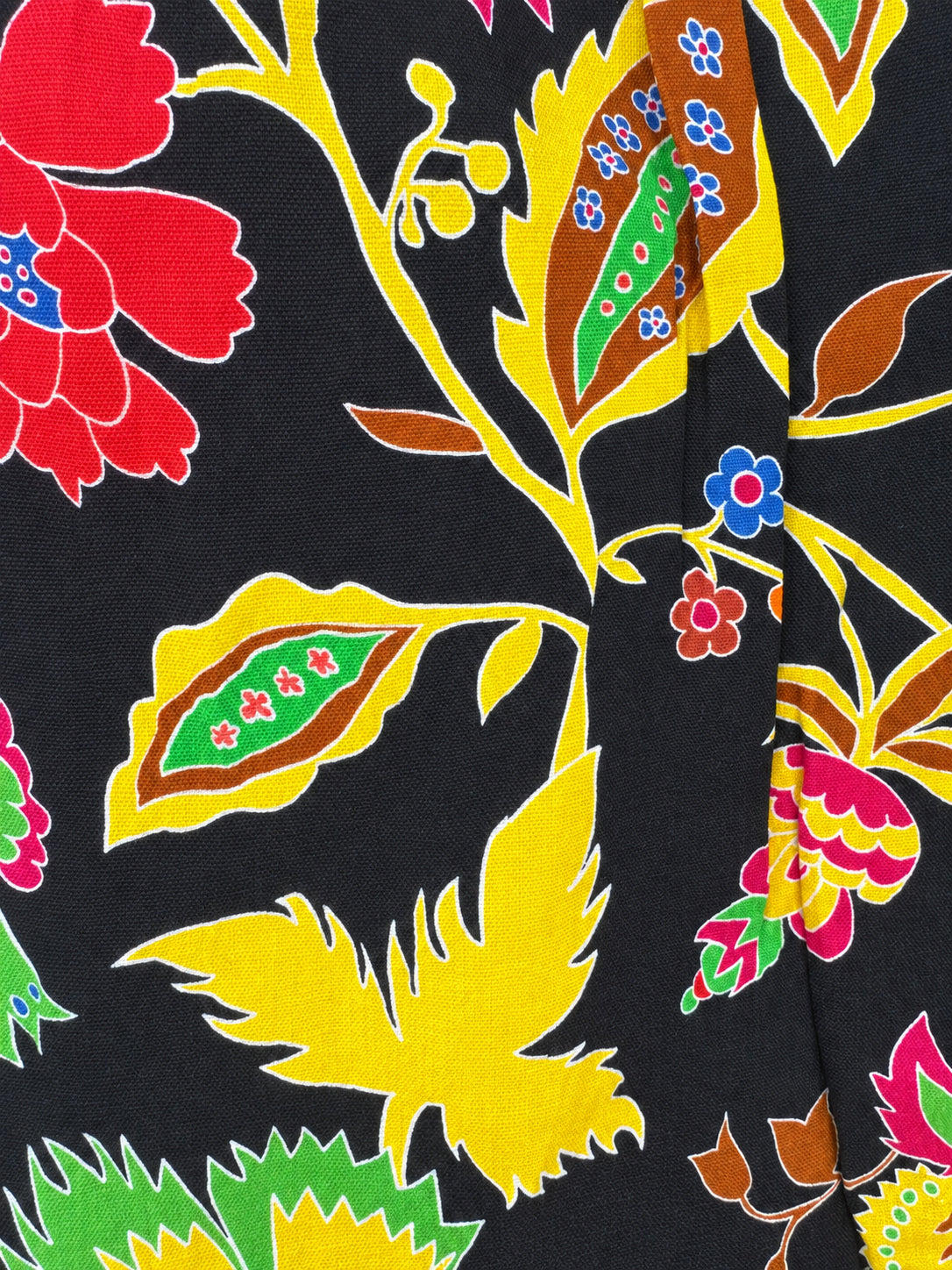 Black floral skirt with colourful flowers, a lime-green waistband and a wide lime-green hem