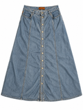 BEFA Jeans long washed-blue denim skirt, full front on white background
