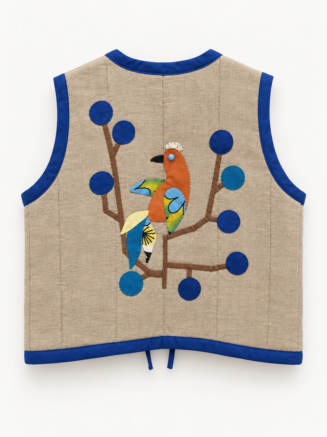Blue Bird Vest — fabric and appliqué detail