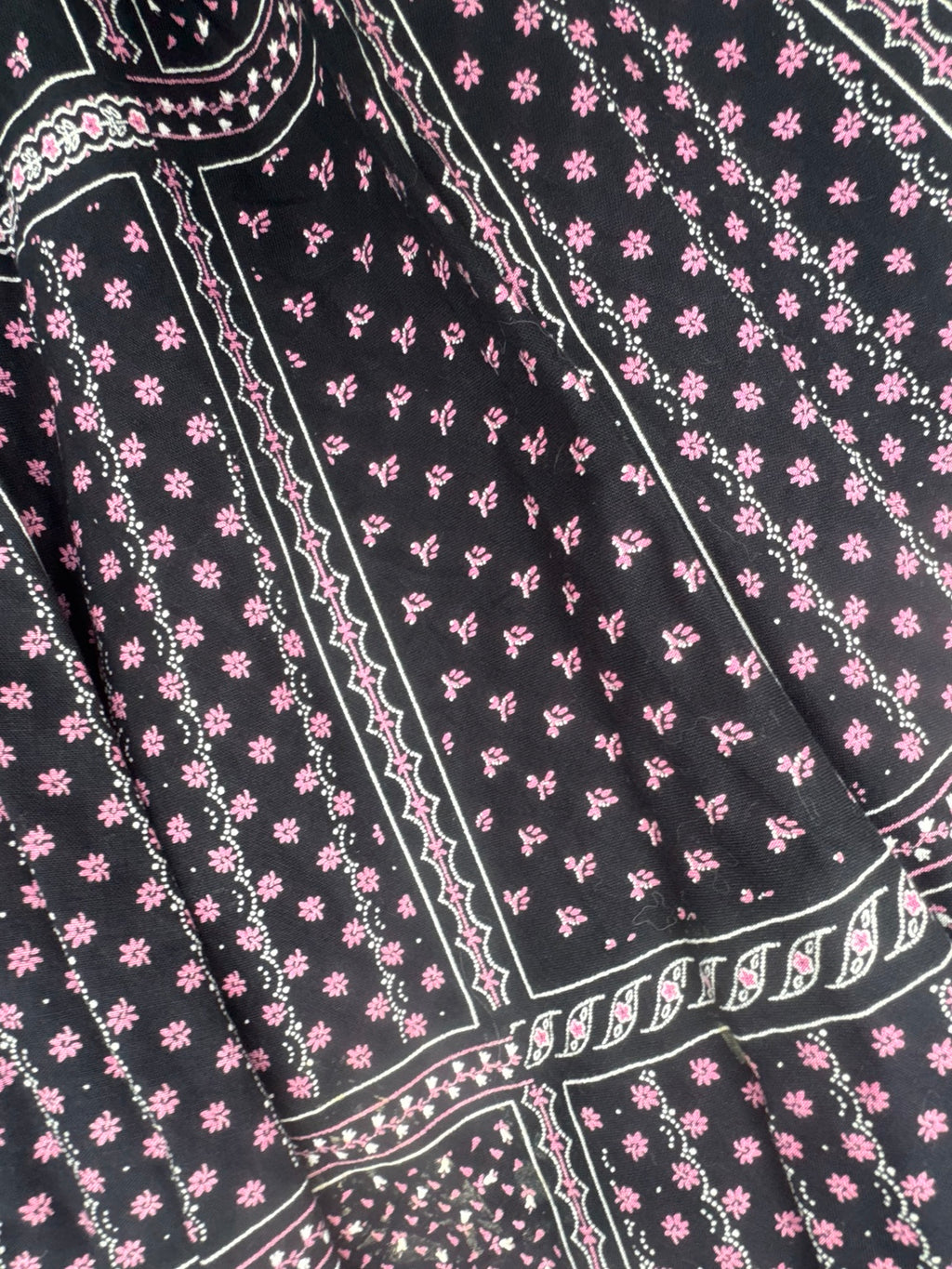 Original cotton fabric and floral print close-up