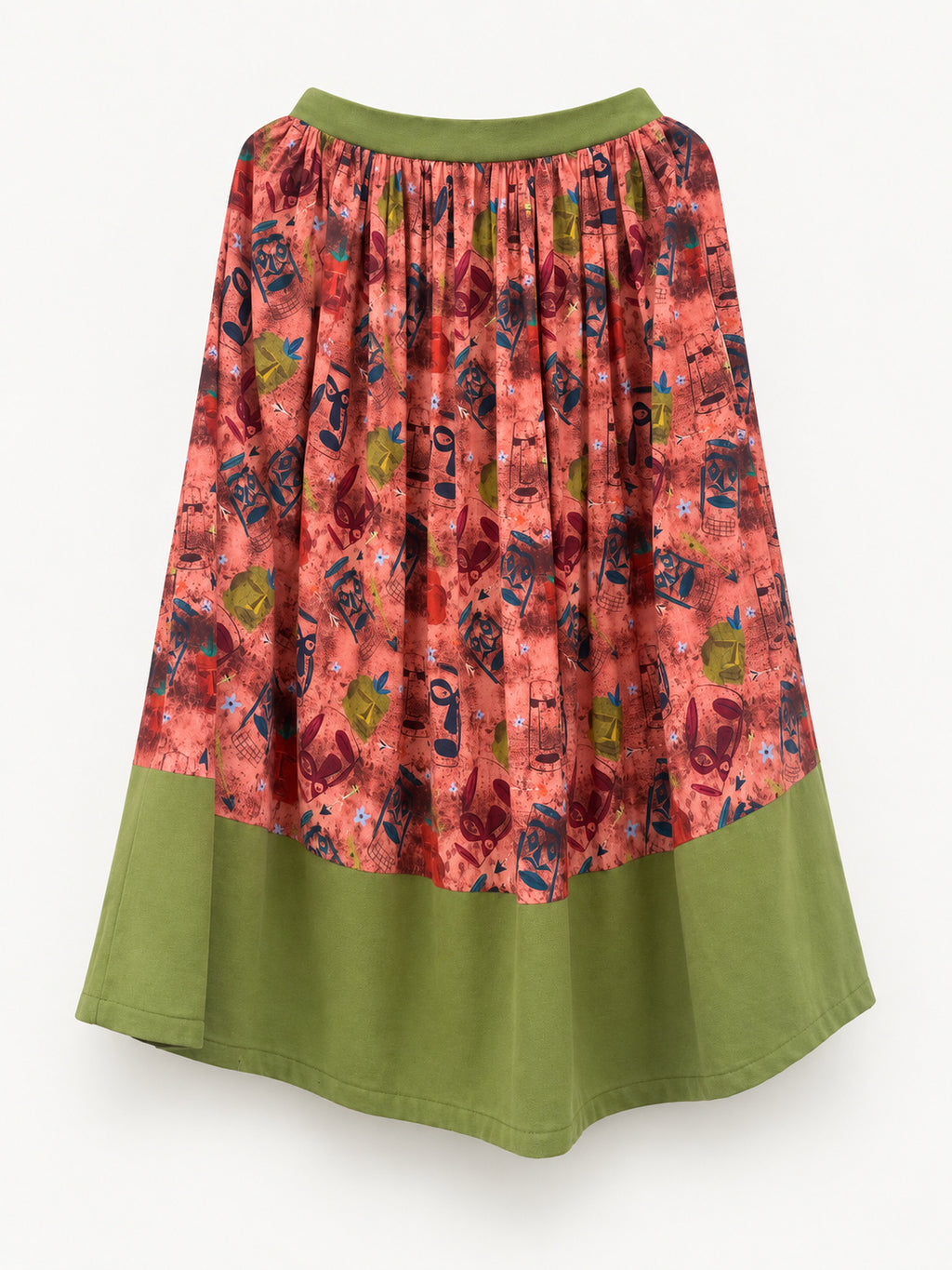 Coral and Olive Skirt — full front view