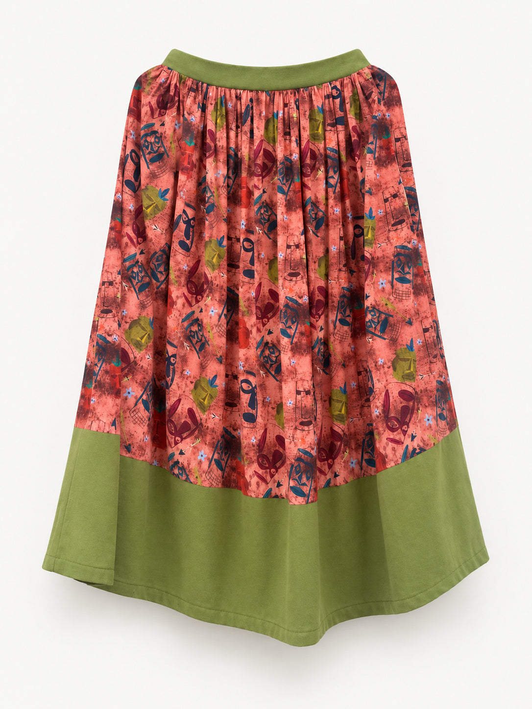 Coral and Olive Skirt — full front view