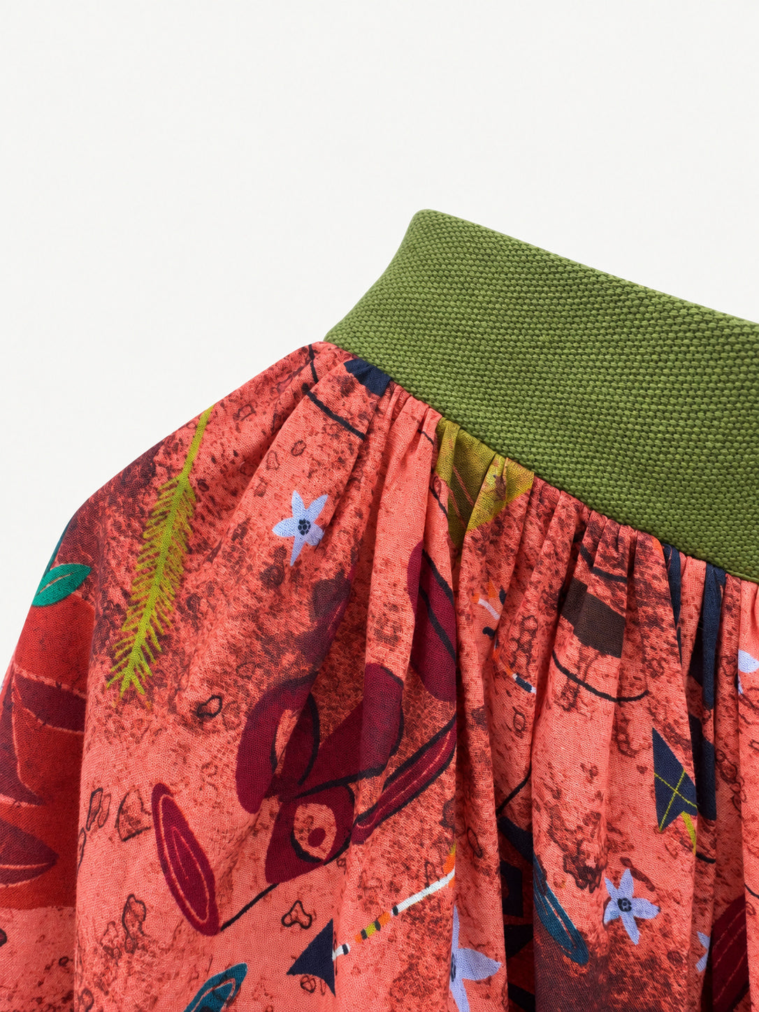 Coral and Olive Skirt — waistband detail