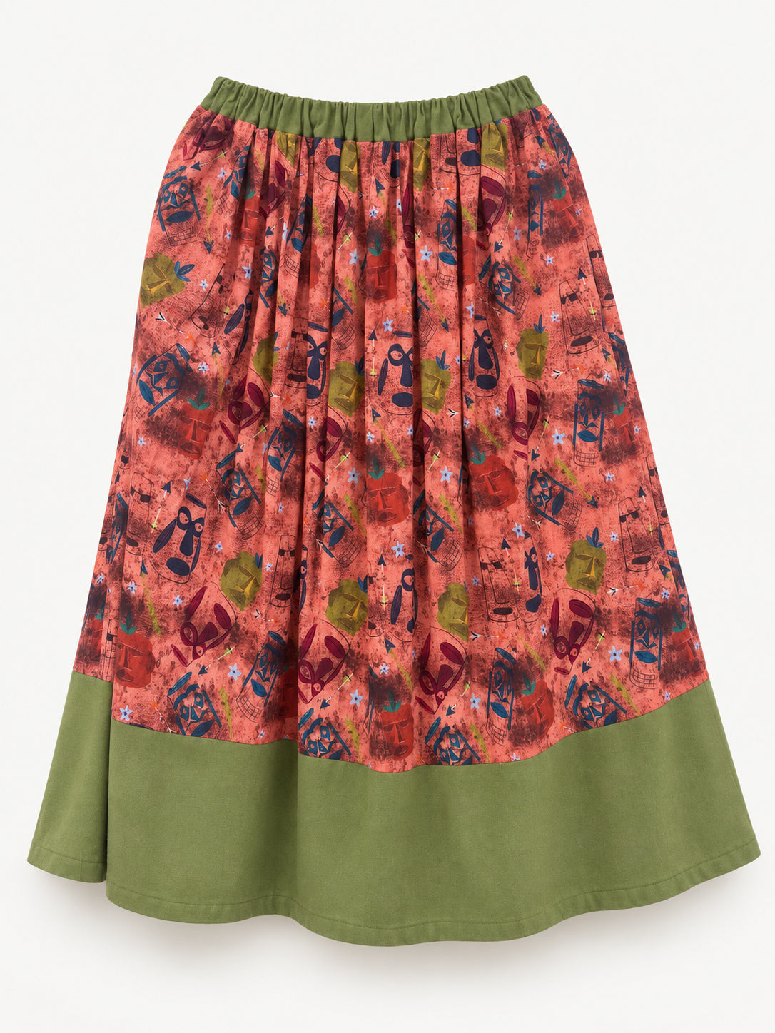 Coral and Olive Skirt — full back view