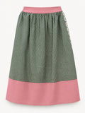 Enough Together skirt — green checks with dusty-pink waistband and hem