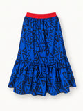 Haiku Skirt in blue with black painterly triangles and contrasting elastic waistband
