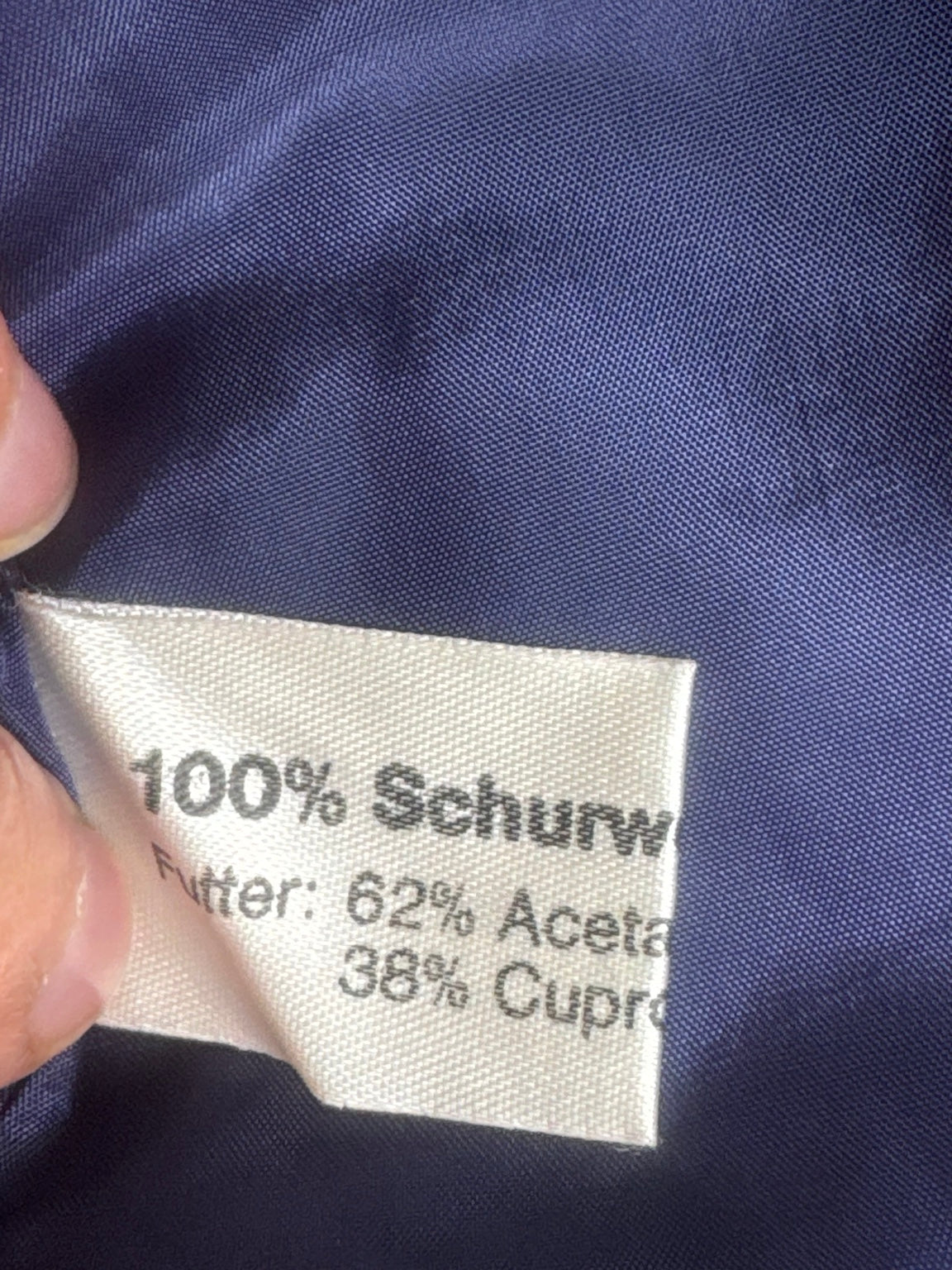 Original virgin wool and acetate cupro lining label