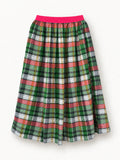 Inna’s Gift — green checked skirt with bright-pink elastic waistband