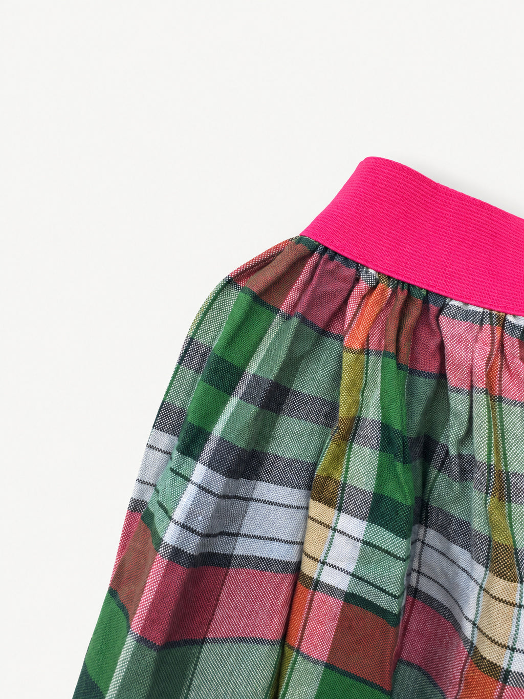 Inna’s Gift — checked fabric, pink waistband and floral pocket lining detail