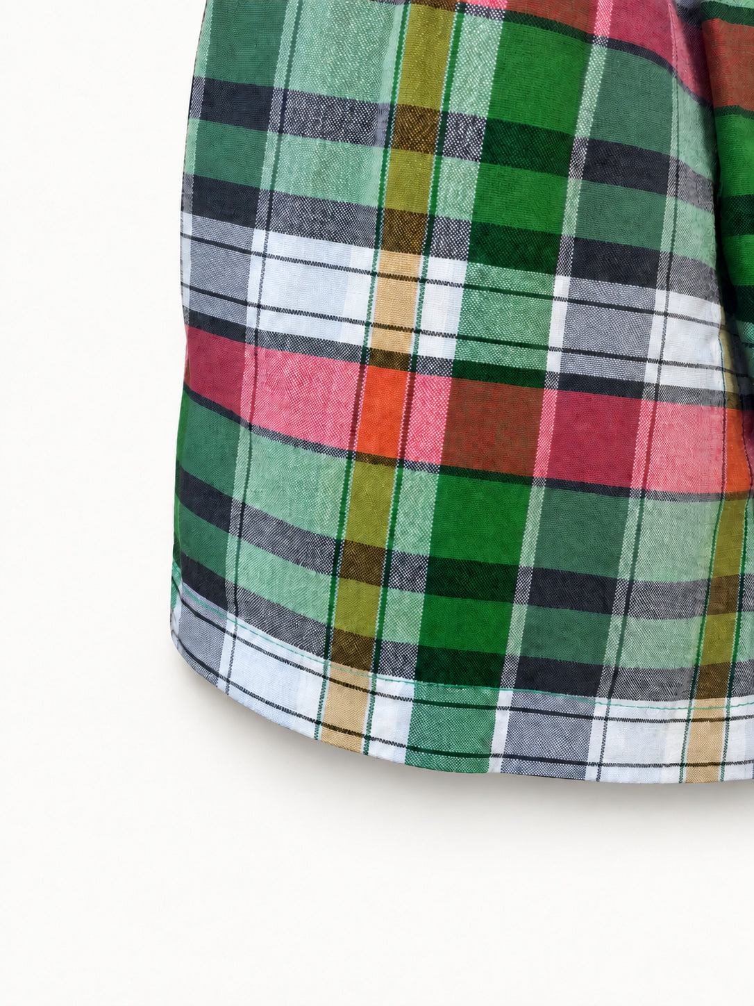Inna’s Gift — checked fabric, pink waistband and floral pocket lining detail
