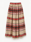 Beige tablecloth skirt with red and dark floral bands