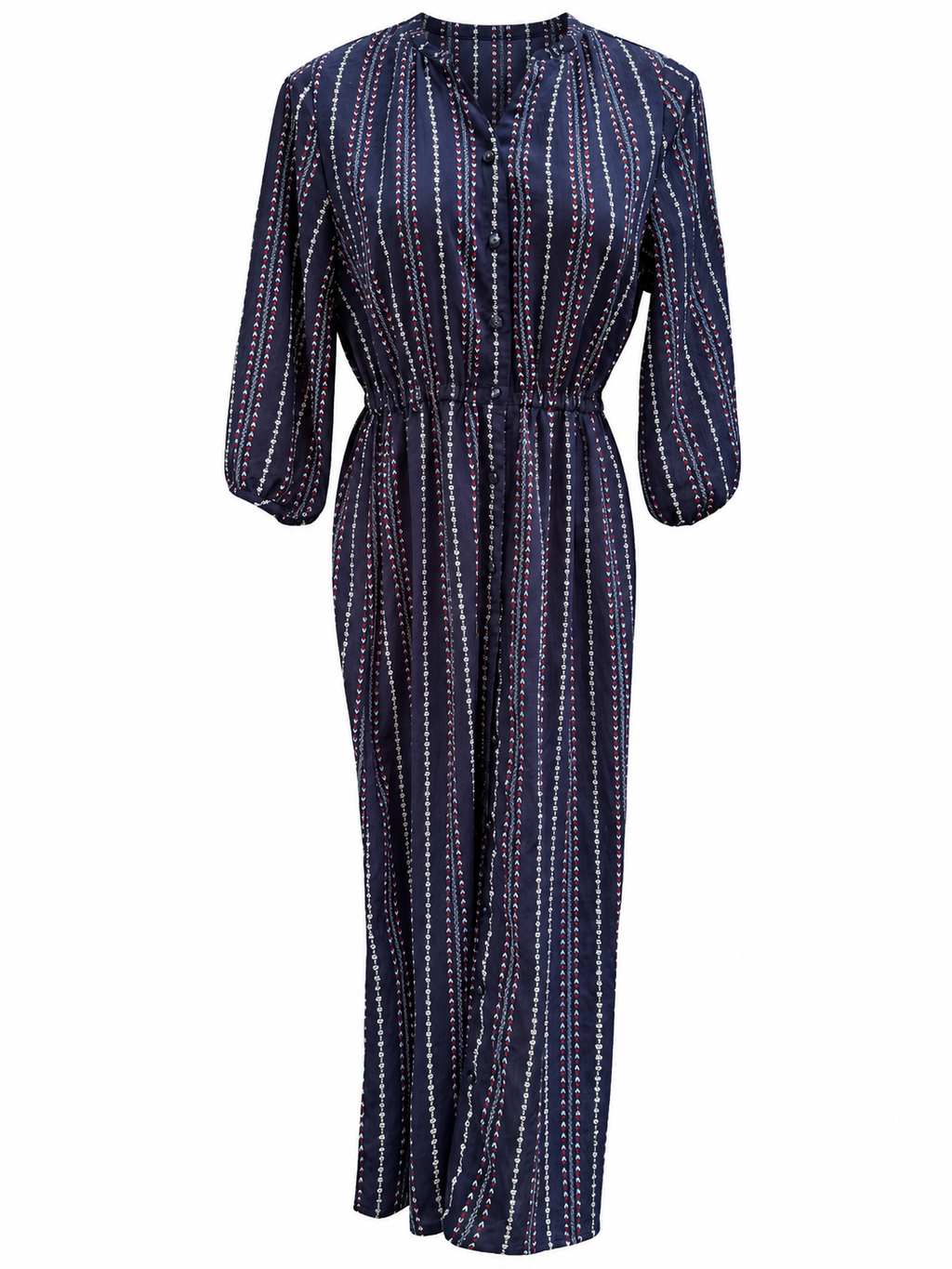 Navy Floral Stripe Vintage Dress — Front