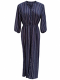 Navy Floral Stripe Vintage Dress — Front