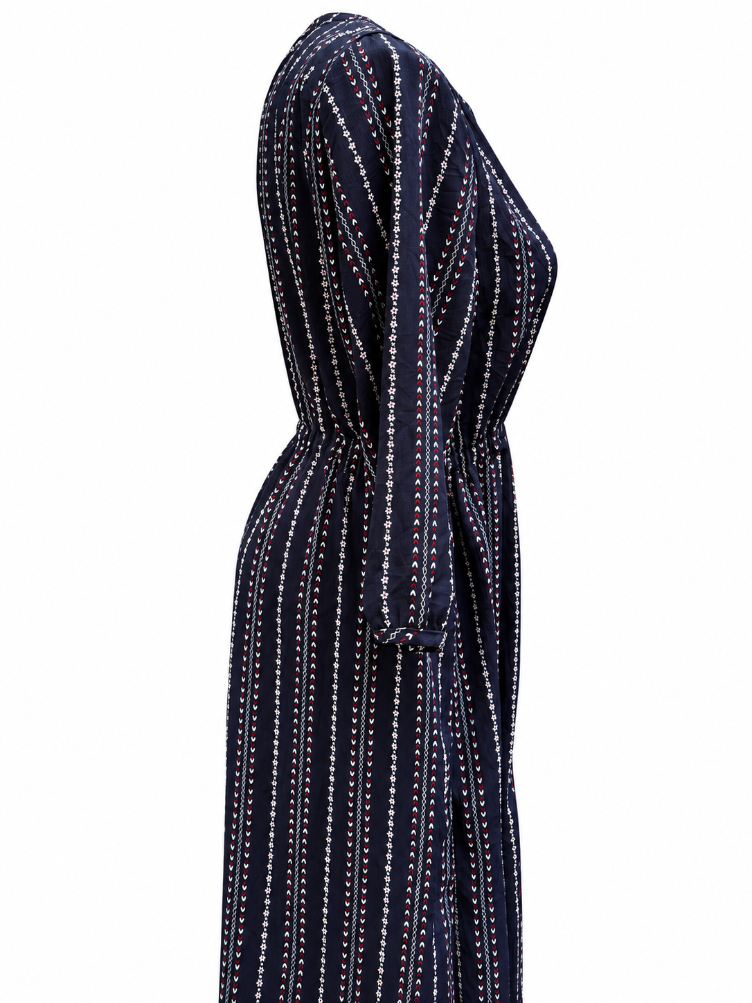 Navy Floral Stripe Vintage Dress — Side detail