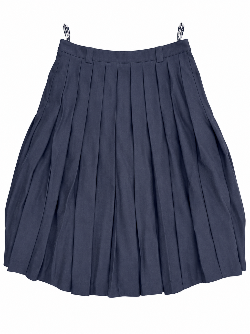 Second full view of navy pleated wool skirt