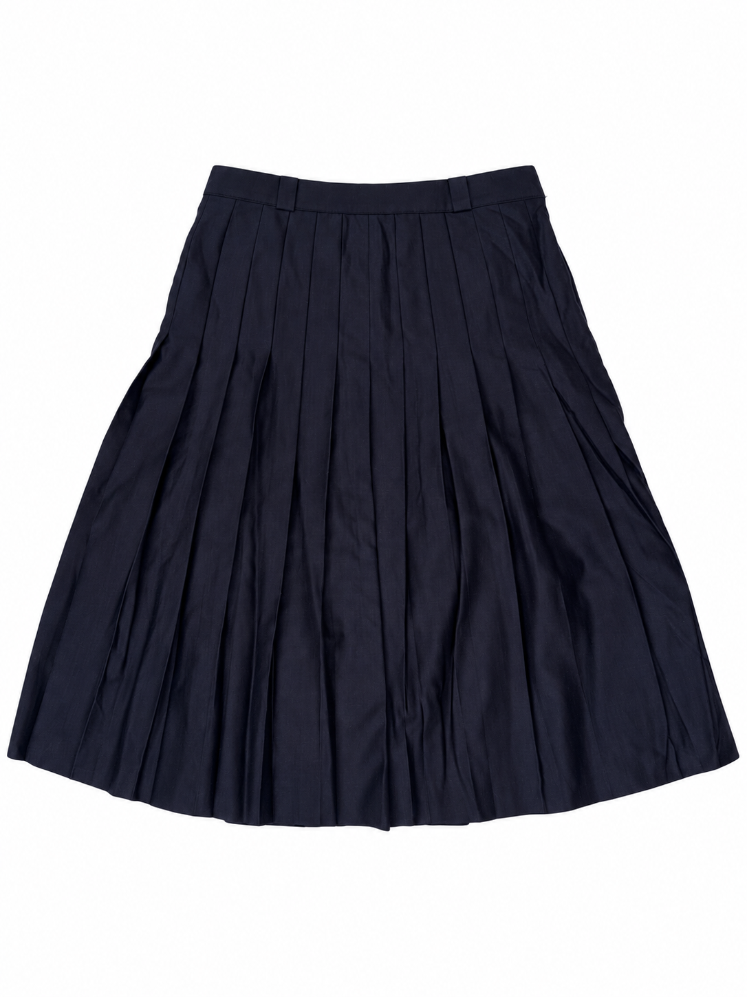 Navy pleated wool skirt on white