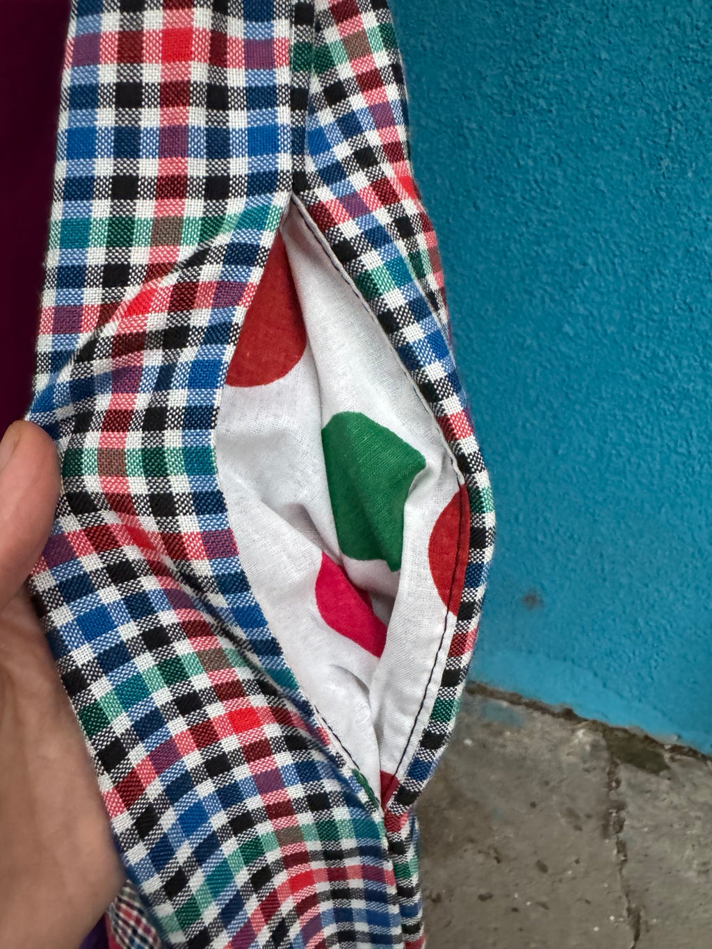 Red Check Skirt — patterned pocket lining
