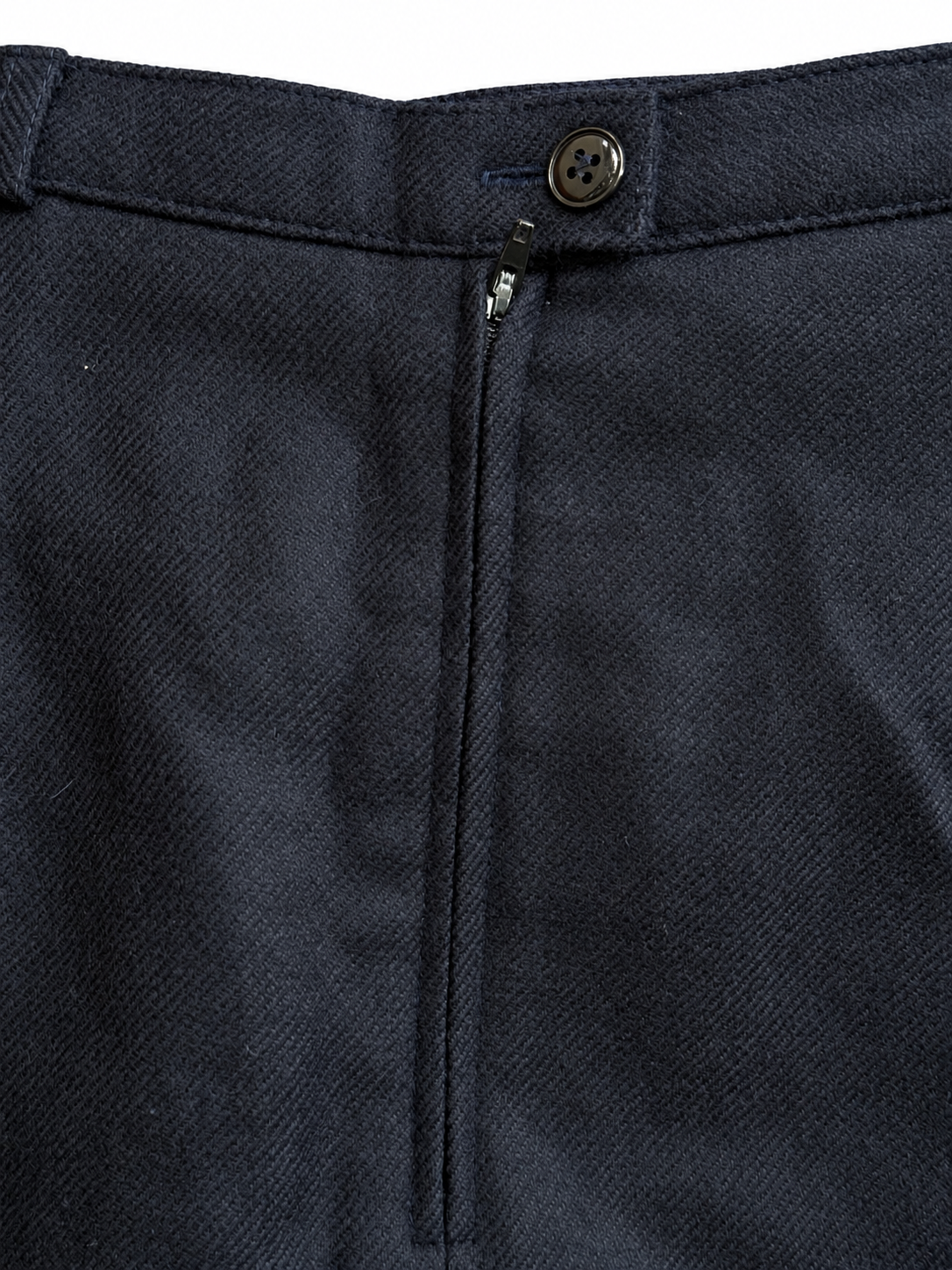 Original back fastening detail of Your Sixth Sense wool skirt