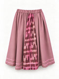 Dusty-pink skirt with Uzbek ikat panel and pink trim