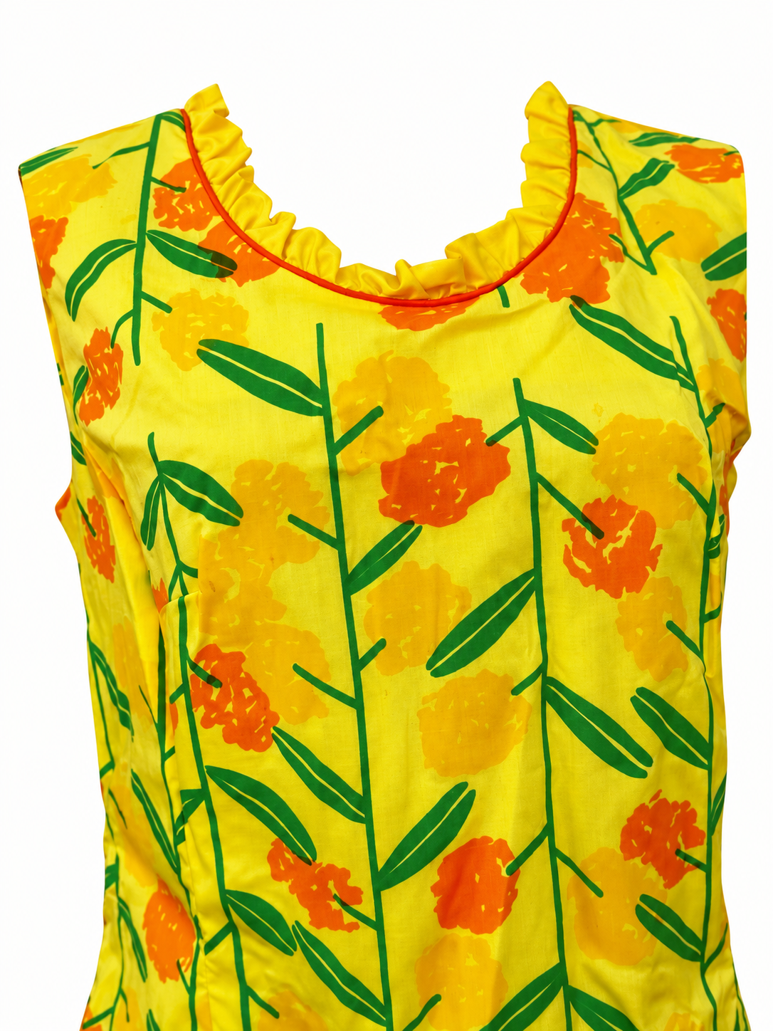 The Vested Gentress yellow floral maxi dress — Front neckline detail