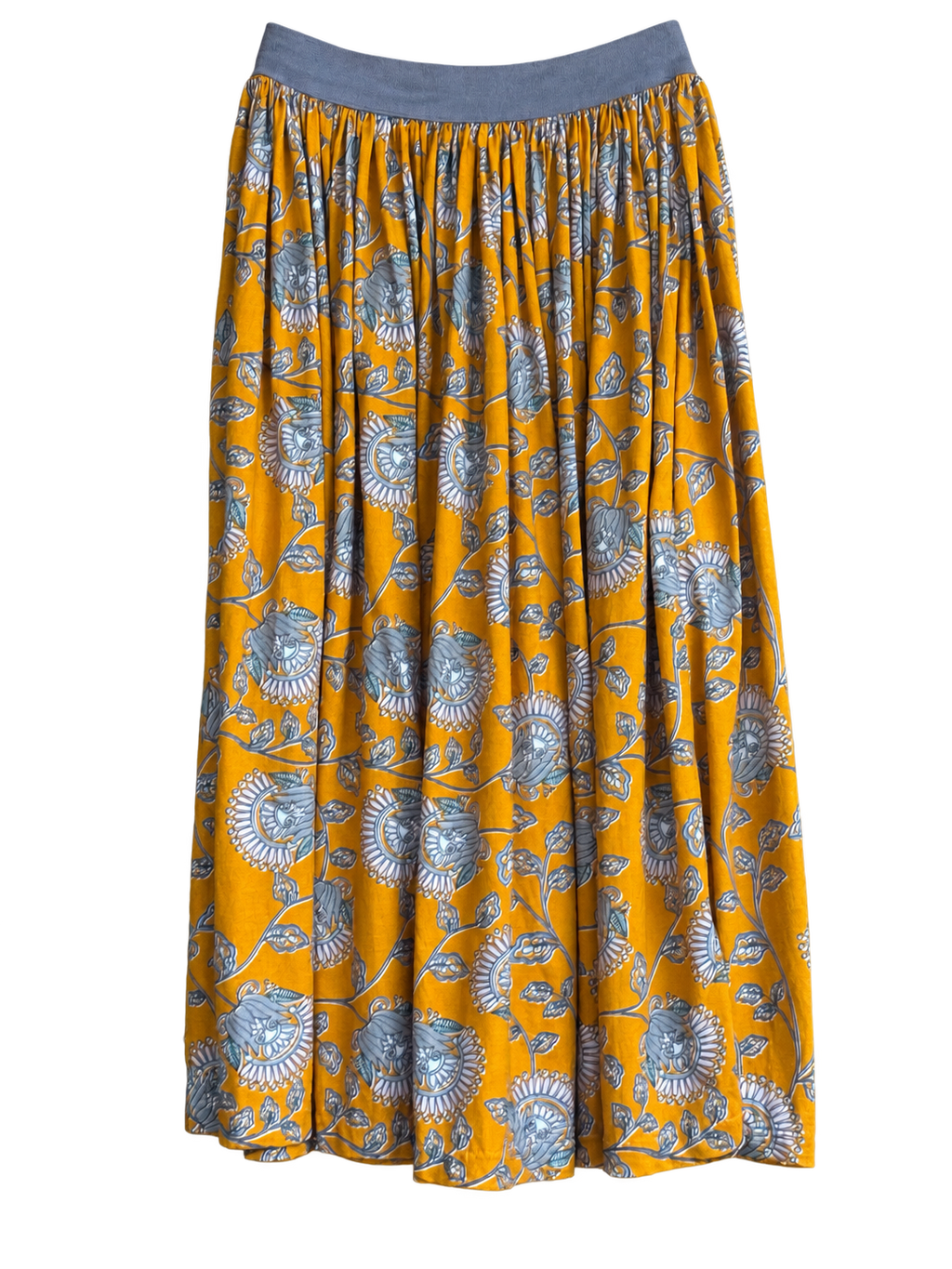 Mustard floral skirt with grey waistband