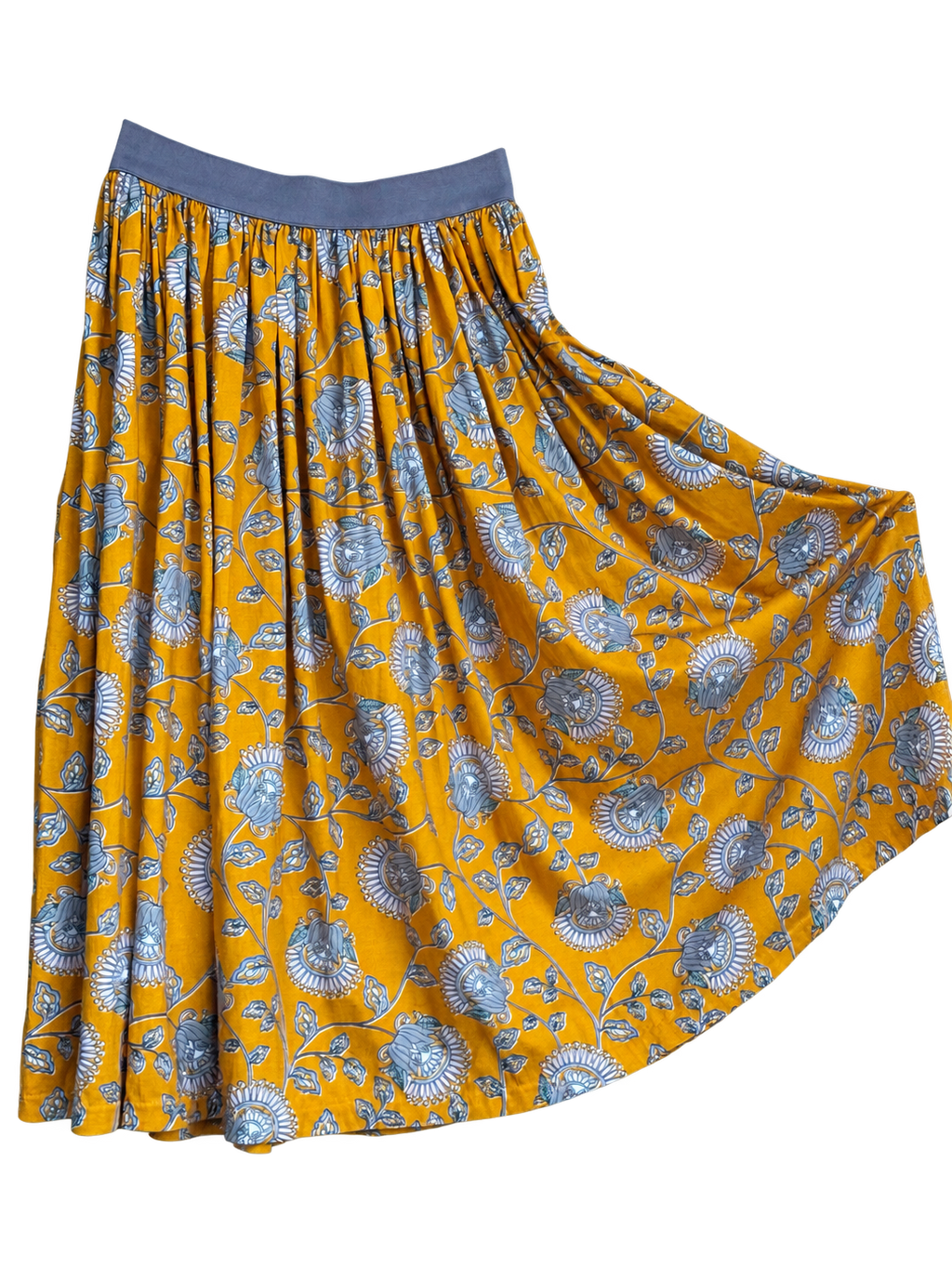 Mustard floral skirt with grey waistband