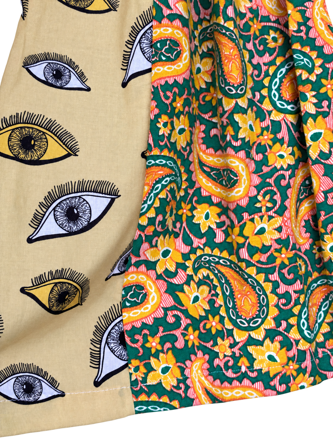 Eye and paisley print hem detail