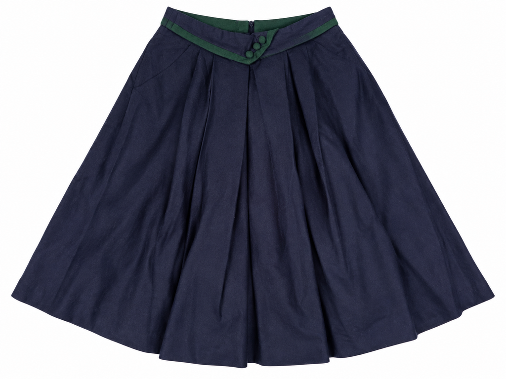 Perry Landhaus navy wool skirt with green trim on white