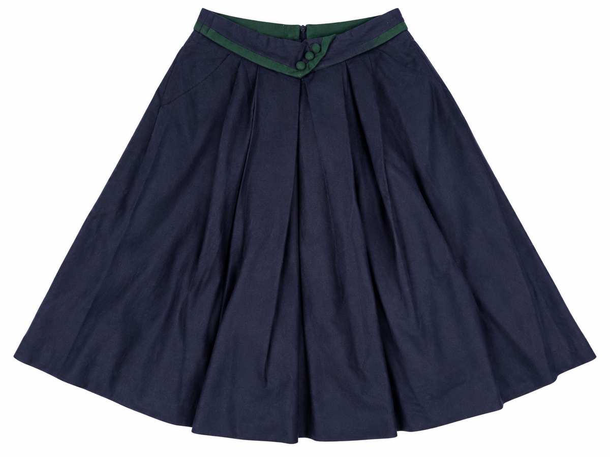 Perry Landhaus navy wool skirt with green trim on white